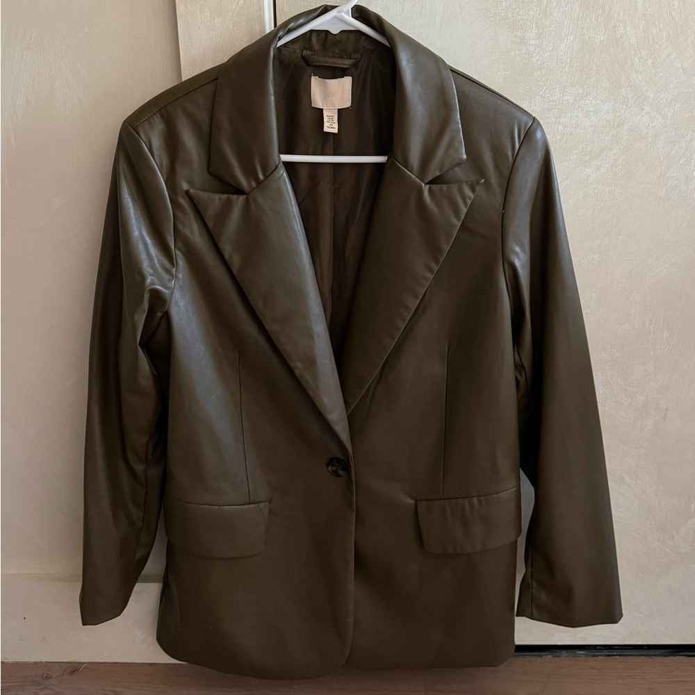 Khaki faux leather jacket oversized blazer